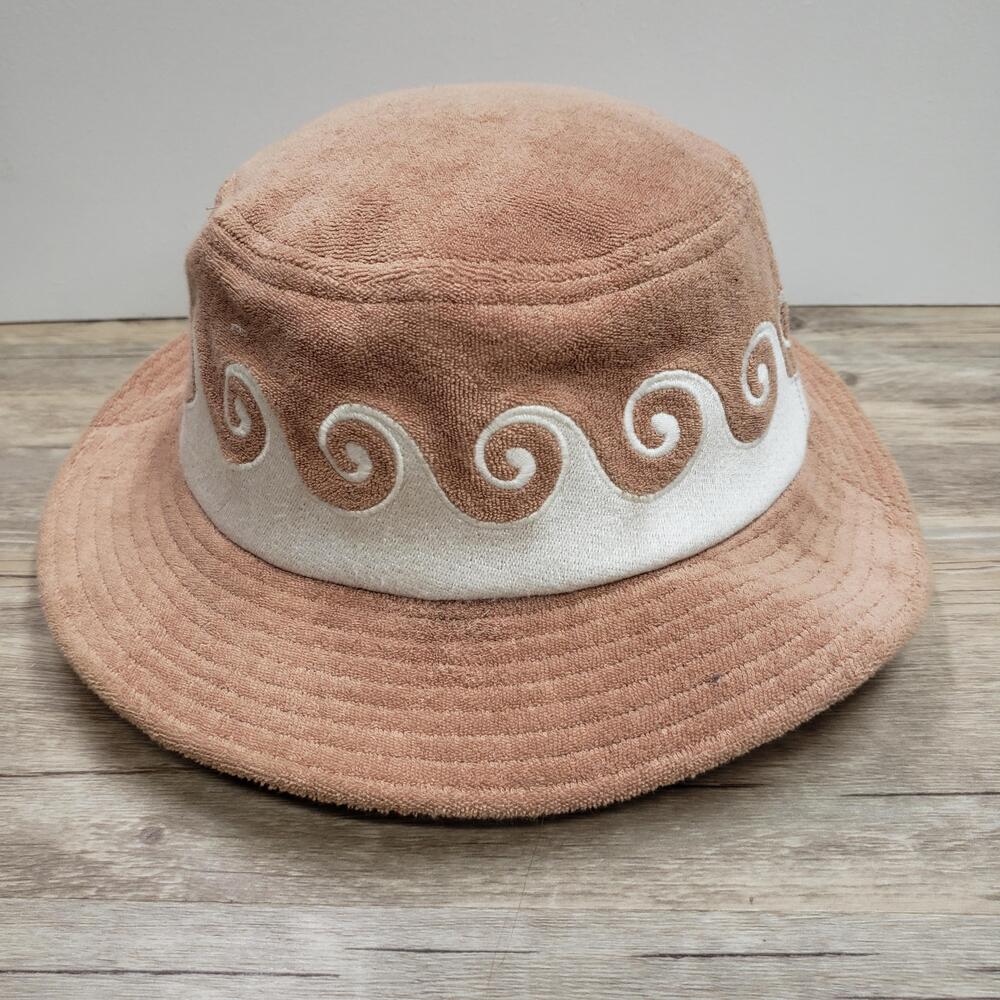 Tomboy Tropical Millinery Hat Bucket Fitted Womens Medium Beige Terry Waves